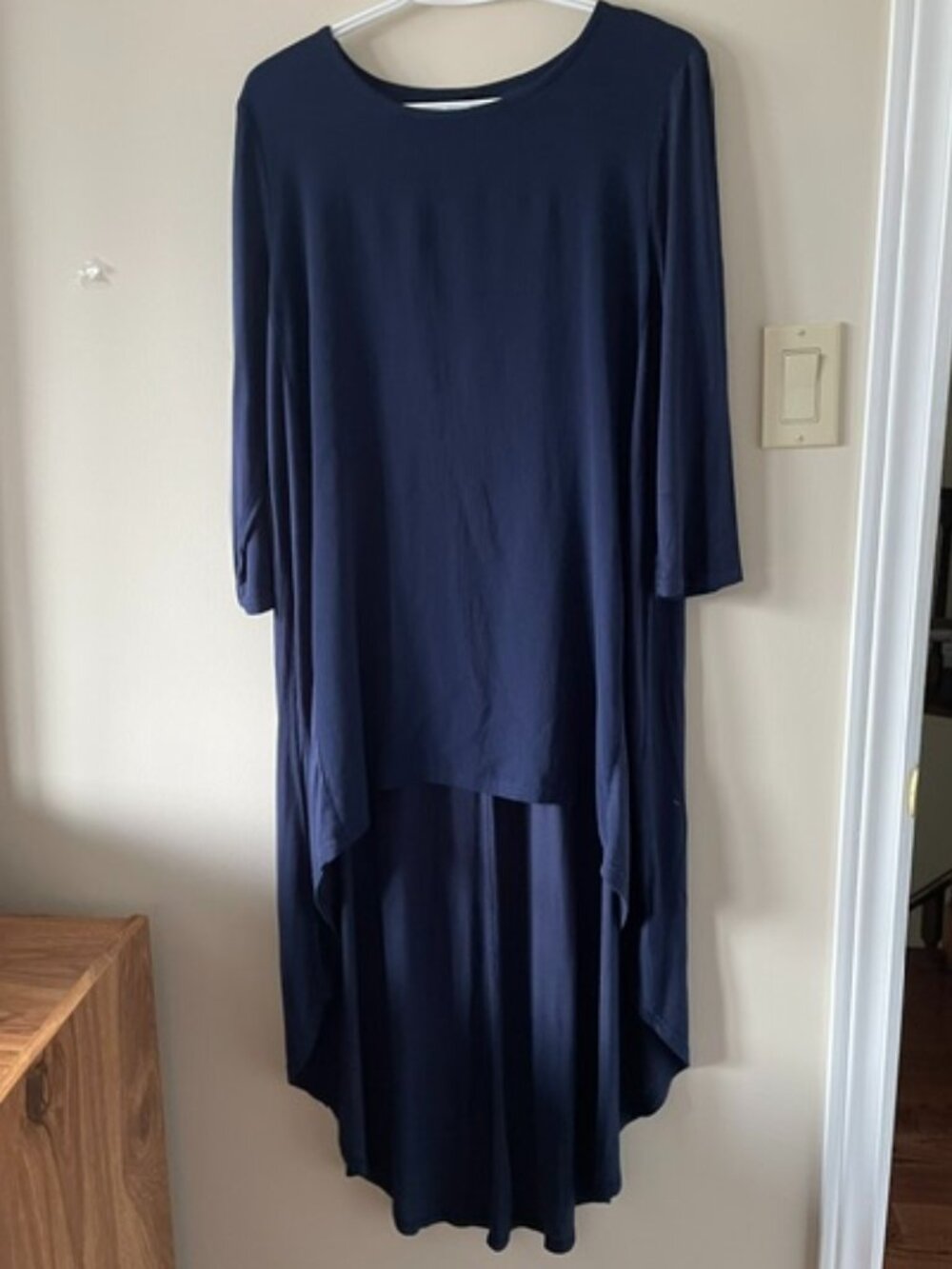 Coco Carmen Navy Blue Flowy Dress - Short front, long back Lng Sleeves Sz L/XL